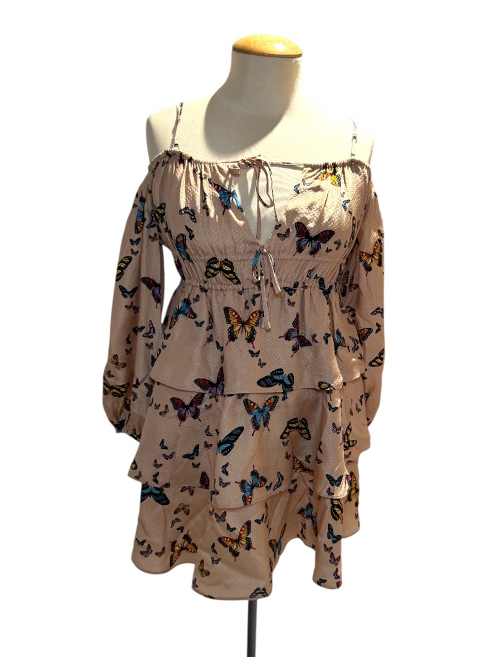 CAMI NYC tan/blue butterfly print mini dress - size small